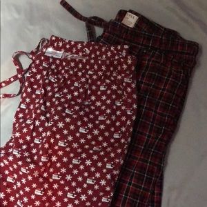 Red and white pajama pants
